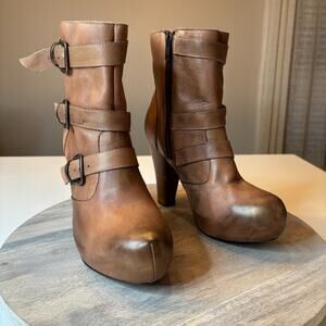Bed Stu Cobbler Series Brown Leather Distressed Ankle Boots Women's US Size 9